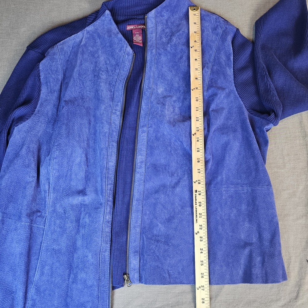 Jessica London Blue Suede Leather Ribbed Knit Full Zip Jacket Women 30/32 US 3X - Picture 6 of 11